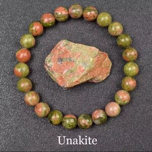 Unakite Green and Pink Beaded Bracelet